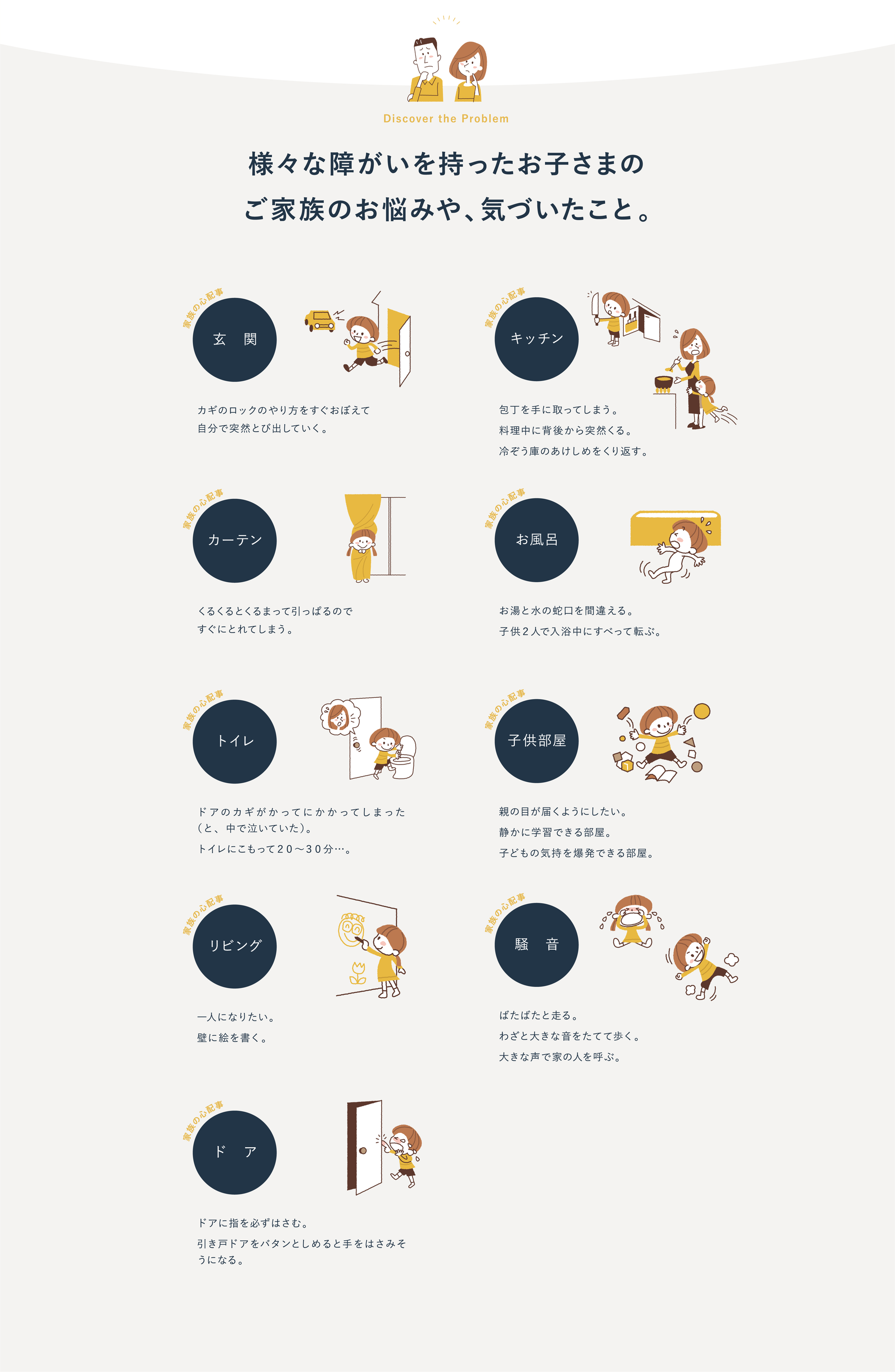 様々な障がいを持ったお子さまのご家族のお悩みや、気づいたこと。
